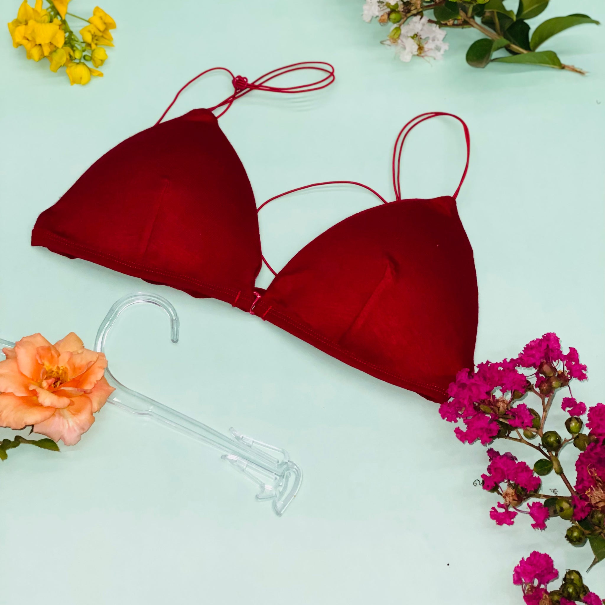 Double Strings V Cup Light Padded Back Hooks Bikini Bra